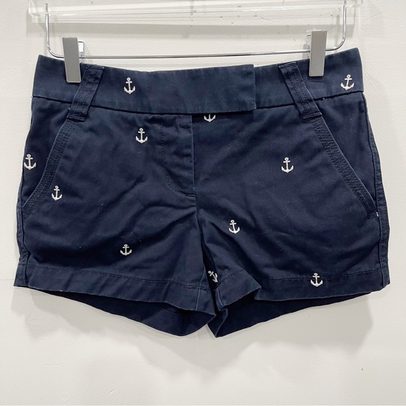 J. Crew Cotton Chino Broken-In Shorts Navy Blue Embroidered Anchor Size 0 - Picture 1 of 7